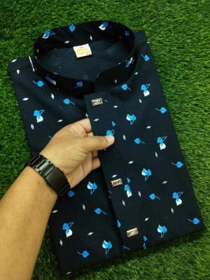 Cotton Panjabi Blue+Black