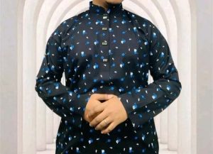 Cotton Panjabi Blue+Black - Image 2