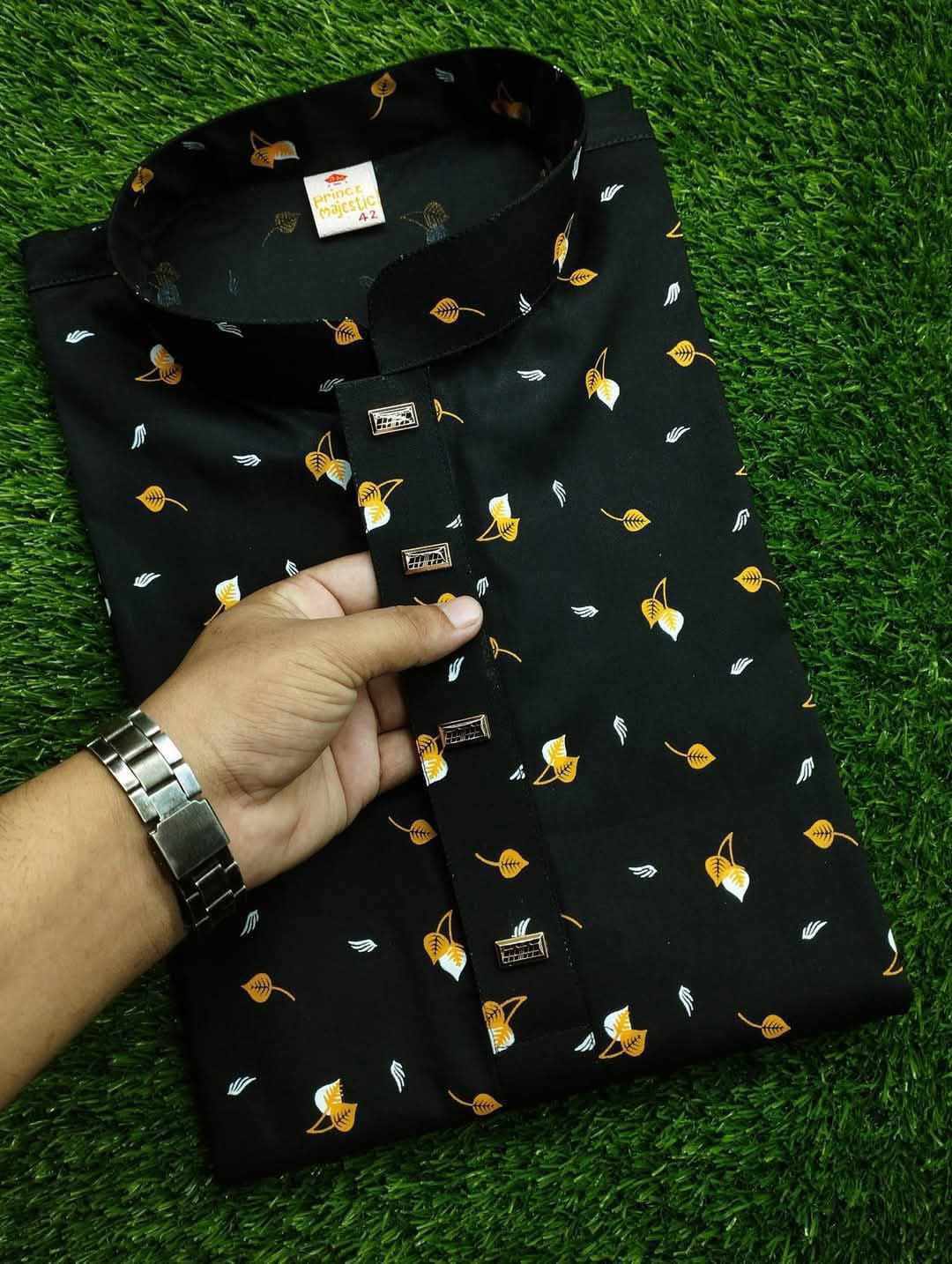 Cotton Panjabi Black + Golden