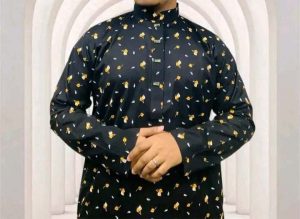 Cotton Panjabi Black + Golden - Image 2