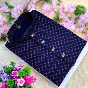 Tencil cotton guri print panjabi+blue colour, merun futa