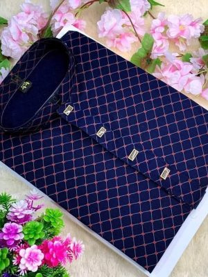 Tencil cotton guri print panjabi+blue colour, merun futa